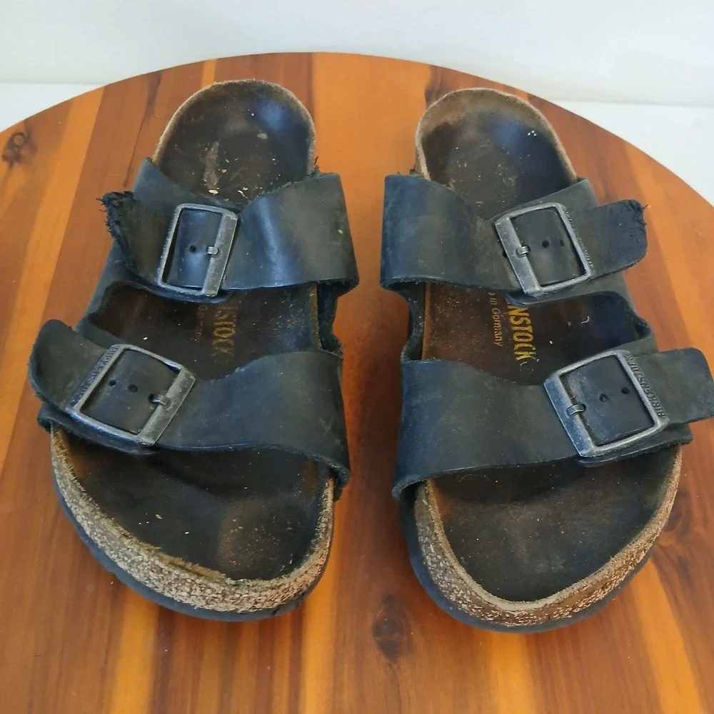 Birkenstock Arizona Sandals Mens 39 W8 M6 Black Leather‎ Double Strap Slides